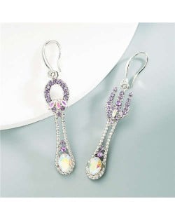 Fork and Spoon Asymetrical Rhinestone Women Wholesale Earrings - Violet