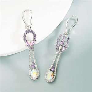 Fork and Spoon Asymetrical Rhinestone Women Wholesale Earrings - Violet