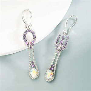 Fork and Spoon Asymetrical Rhinestone Women Wholesale Earrings - Violet