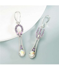 Fork and Spoon Asymetrical Rhinestone Women Wholesale Earrings - Violet