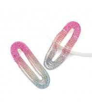 Rhinestone Embellished Pinky Gradient Color Oval Shape Women Tassel Earrings