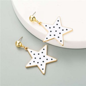 Korean Fashion Cute Pentagrams Design Women Wholesale Costume Earrings - White