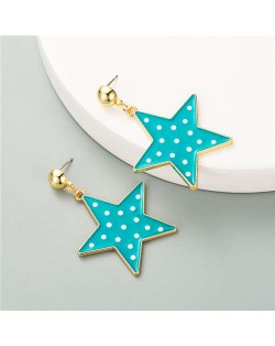 Korean Fashion Cute Pentagrams Design Women Wholesale Costume Earrings - Teal