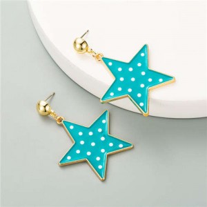 Korean Fashion Cute Pentagrams Design Women Wholesale Costume Earrings - Teal