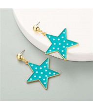 Korean Fashion Cute Pentagrams Design Women Wholesale Costume Earrings - Teal