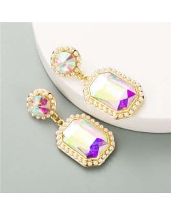 Creative Square Gem Luxurious Fashion Vintage Style Women Costume Dangle Earrings - Luminous White