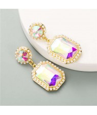 Creative Square Gem Luxurious Fashion Vintage Style Women Costume Dangle Earrings - Luminous White
