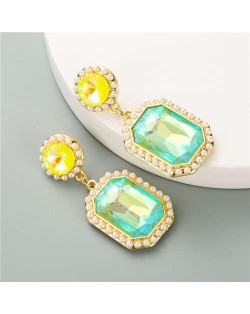 Creative Square Gem Luxurious Fashion Vintage Style Women Costume Dangle Earrings - Light Green