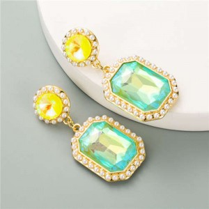 Creative Square Gem Luxurious Fashion Vintage Style Women Costume Dangle Earrings - Light Green