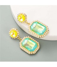 Creative Square Gem Luxurious Fashion Vintage Style Women Costume Dangle Earrings - Light Green