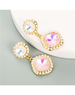 Geometric Shining Gem Design U.S. High Fashion Women Alloy Dangle Wholesale Earrings - Pink