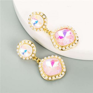 Geometric Shining Gem Design U.S. High Fashion Women Alloy Dangle Wholesale Earrings - Pink