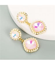 Geometric Shining Gem Design U.S. High Fashion Women Alloy Dangle Wholesale Earrings - Pink