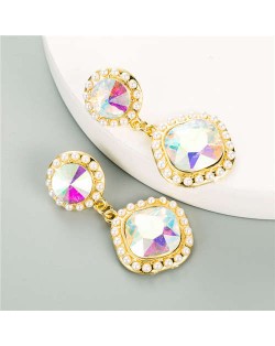 Geometric Shining Gem Design U.S. High Fashion Women Alloy Dangle Wholesale Earrings - Luminous White