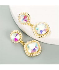 Geometric Shining Gem Design U.S. High Fashion Women Alloy Dangle Wholesale Earrings - Luminous White