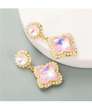 Pearls Rimmed Shining Floral Design European Fashion Women Wholesale Stud Earrings - Pink