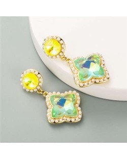 Pearls Rimmed Shining Floral Design European Fashion Women Wholesale Stud Earrings - Light Green