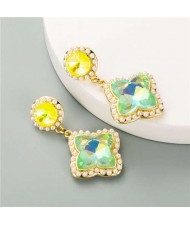 Pearls Rimmed Shining Floral Design European Fashion Women Wholesale Stud Earrings - Light Green