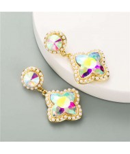Pearls Rimmed Shining Floral Design European Fashion Women Wholesale Stud Earrings - Luminous White