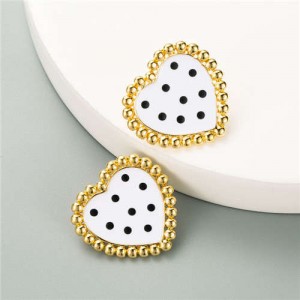 Cute Vintage Heart Design Korean Fashion Wholesale Women Stud Earrings - White