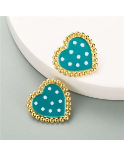 Cute Vintage Heart Design Korean Fashion Wholesale Women Stud Earrings - Teal