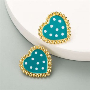 Cute Vintage Heart Design Korean Fashion Wholesale Women Stud Earrings - Teal