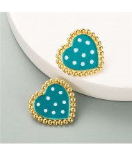 Cute Vintage Heart Design Korean Fashion Wholesale Women Stud Earrings - Teal