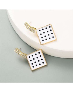 Cute Square Design Korean Fashion Oil-spot Glazed Wholesale Stud Earrings - White