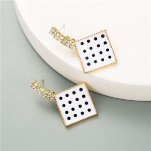 Cute Square Design Korean Fashion Oil-spot Glazed Wholesale Stud Earrings - White