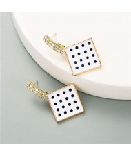 Cute Square Design Korean Fashion Oil-spot Glazed Wholesale Stud Earrings - White