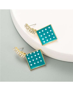 Cute Square Design Korean Fashion Oil-spot Glazed Wholesale Stud Earrings - Teal