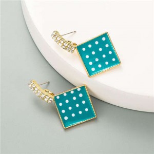 Cute Square Design Korean Fashion Oil-spot Glazed Wholesale Stud Earrings - Teal