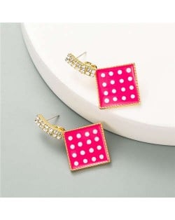 Cute Square Design Korean Fashion Oil-spot Glazed Wholesale Stud Earrings - Rose