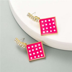 Cute Square Design Korean Fashion Oil-spot Glazed Wholesale Stud Earrings - Rose