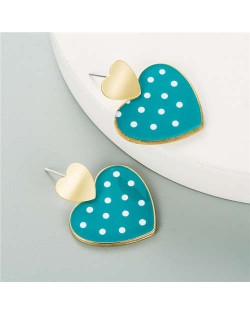 Adorable Heart Design Korean Style Women Fashion Wholesale Earrings - Teal