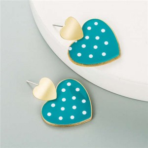 Adorable Heart Design Korean Style Women Fashion Wholesale Earrings - Teal