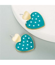 Adorable Heart Design Korean Style Women Fashion Wholesale Earrings - Teal