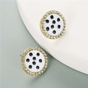 Round Button Design U.S. High Fashion Women Wholesale Earrings - White