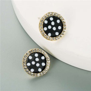Round Button Design U.S. High Fashion Women Wholesale Earrings - Black