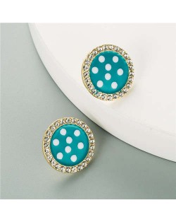 Round Button Design U.S. High Fashion Women Wholesale Earrings - Teal
