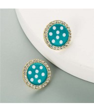 Round Button Design U.S. High Fashion Women Wholesale Earrings - Teal