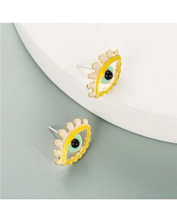Enamel Eye Design European and U.S. High Fashion Women Wholesale Costume Earrings - Yellow