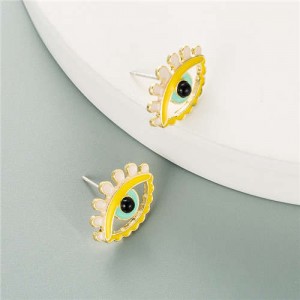 Enamel Eye Design European and U.S. High Fashion Women Wholesale Costume Earrings - Yellow