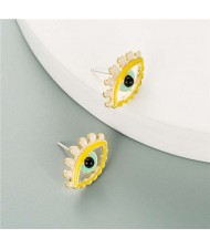 Enamel Eye Design European and U.S. High Fashion Women Wholesale Costume Earrings - Yellow