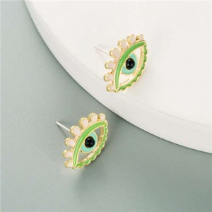 Enamel Eye Design European and U.S. High Fashion Women Wholesale Costume Earrings - Green