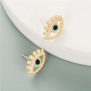 Enamel Eye Design European and U.S. High Fashion Women Wholesale Costume Earrings - Pink