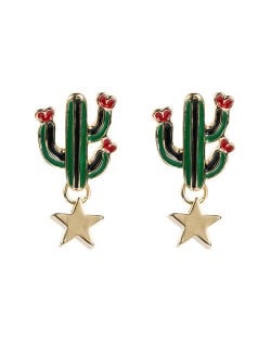 Cactus and Golden Star Combo Design U.S. High Fashion Women Wholesale Earrings