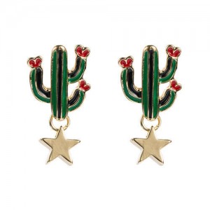 Cactus and Golden Star Combo Design U.S. High Fashion Women Wholesale Earrings