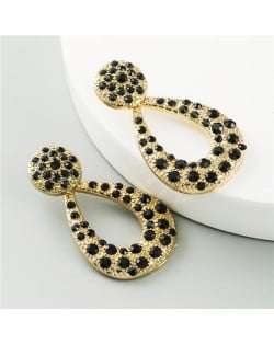 Rhinestone Embellished Hollow Waterdrop Design U.S. High Fashion Women Earrings - Ink Green