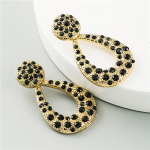 Rhinestone Embellished Hollow Waterdrop Design U.S. High Fashion Women Earrings - Black